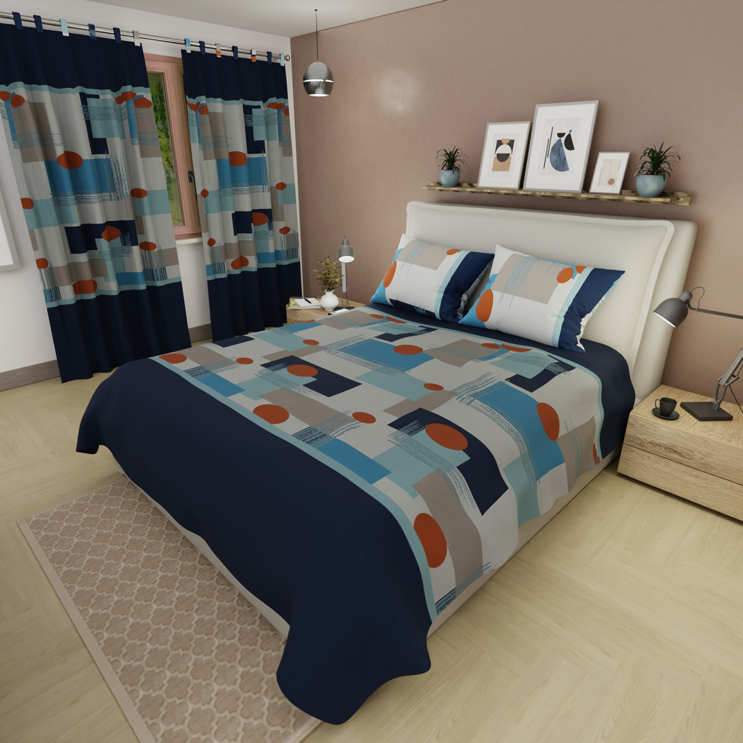 Juego De Sábanas Con Cortinas  Artistic Studio Blue