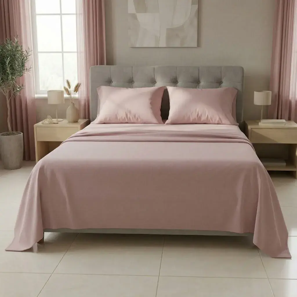 Juegos De Sabanas Unicolor My House Rosa Confortable-3