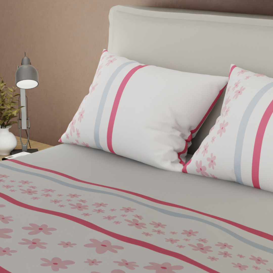 Juego De Sábanas Con Cortinas  Citron Sunny Rosa-2