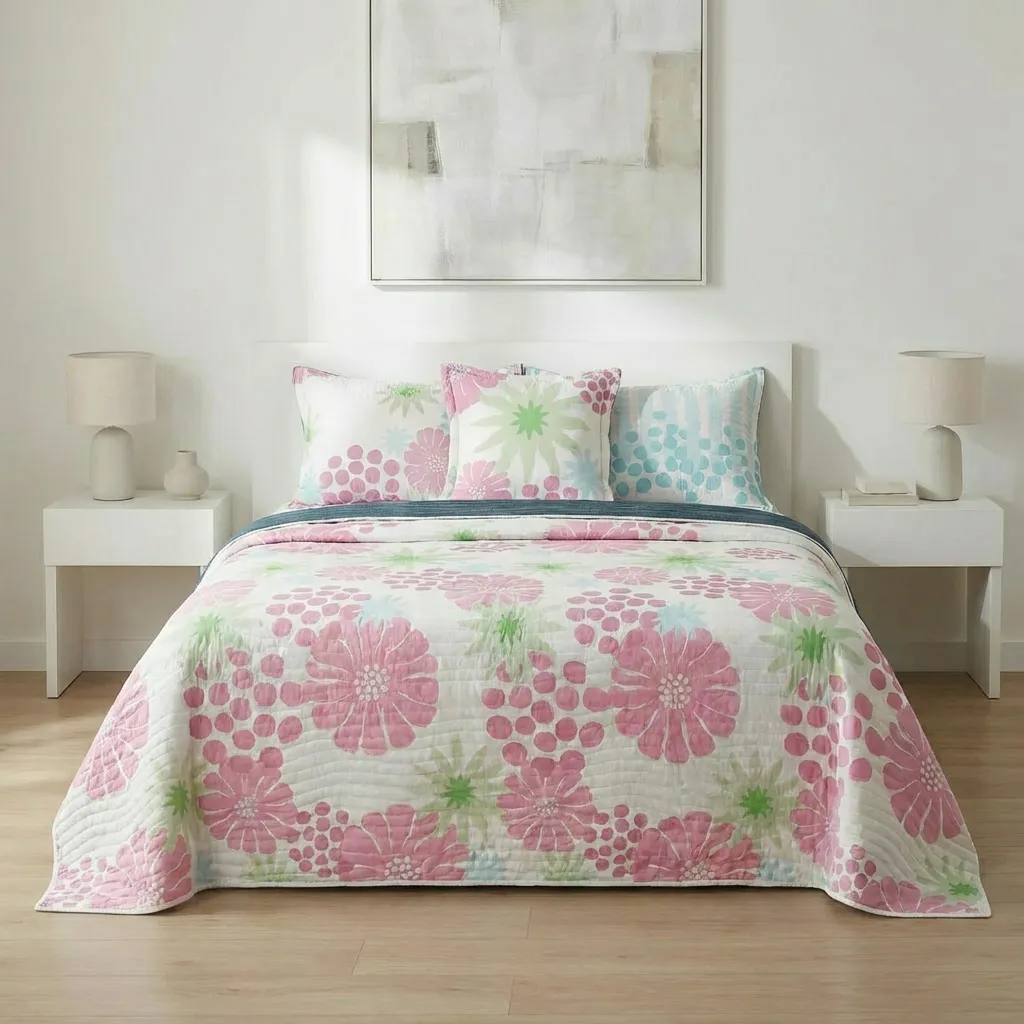 Cubrelecho Estampado Prensado Doble Faz Bubble Form Azul-3