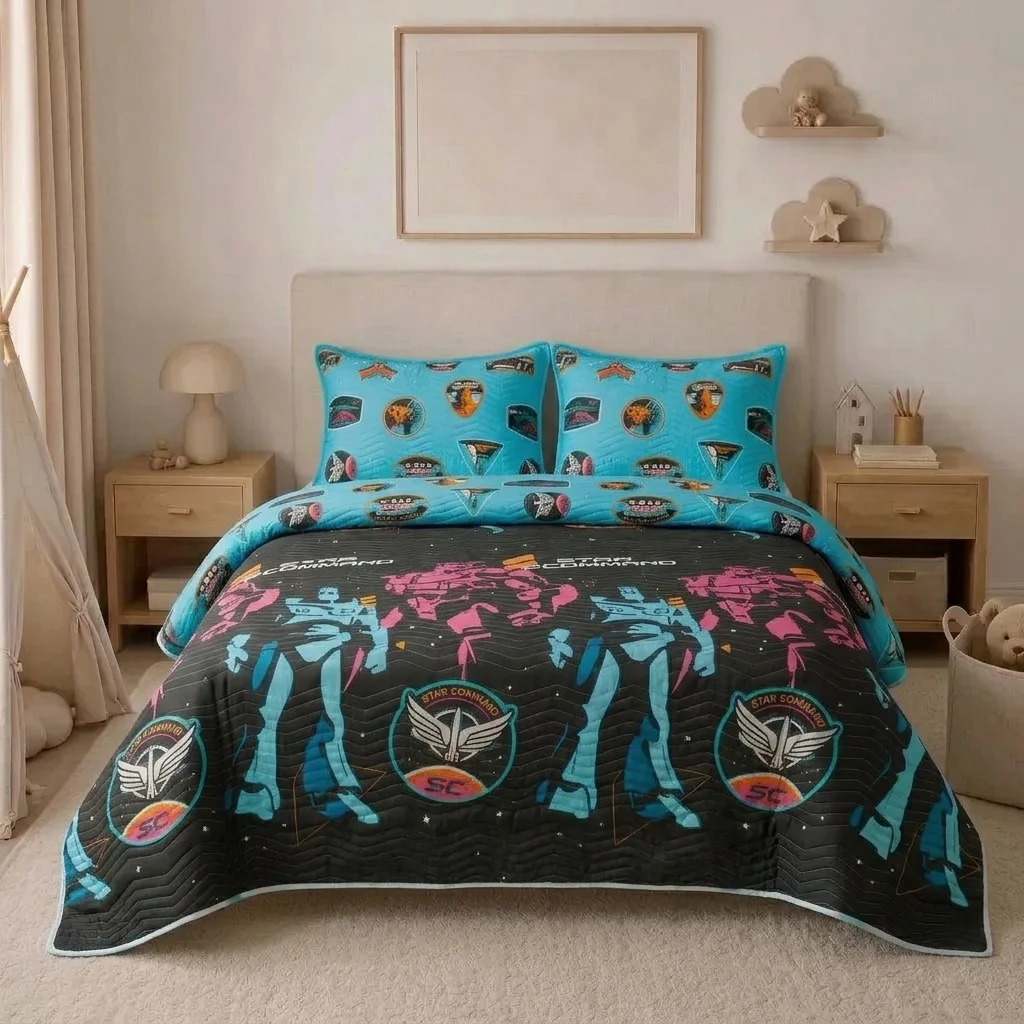 Cubrelecho Prensado Cama Sencilla Disney Lightyear Comando Estelar Negro Estampados Animados-3