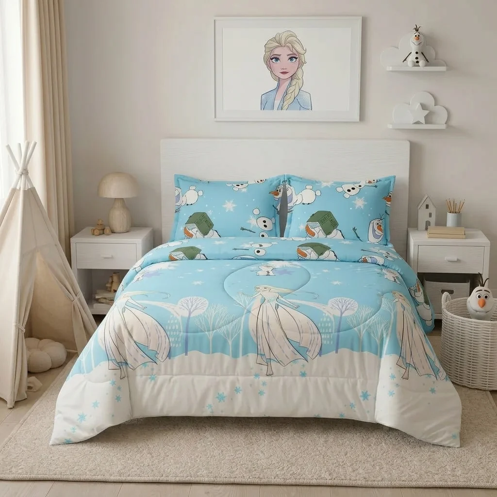 Cubrelecho Acolchado Disney Frozen Celeste Estampados Animados-3