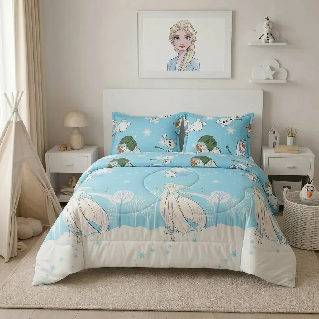 Cubrelecho Acolchado Disney Frozen Celeste Estampados Animados-3