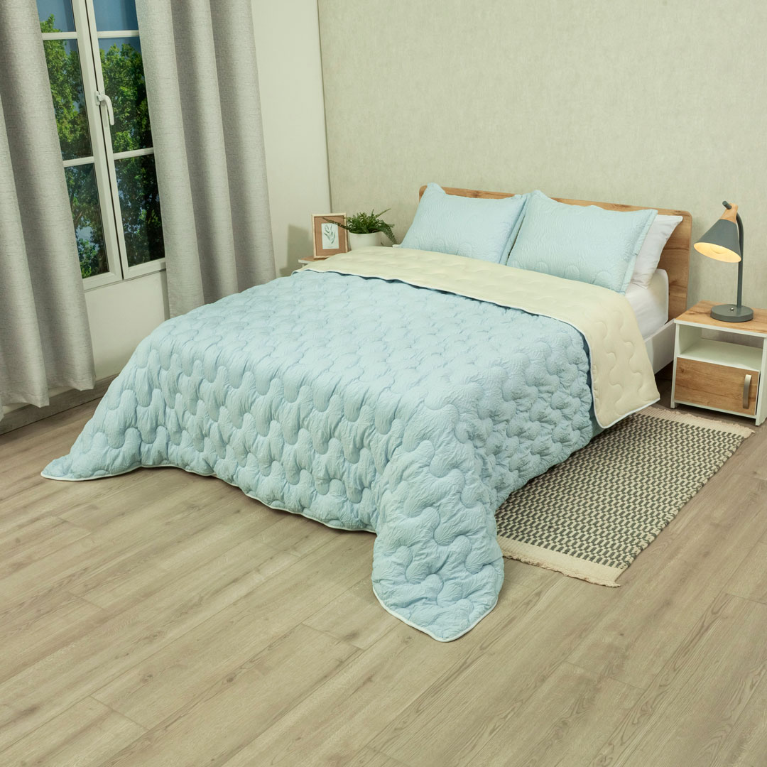 Cubrelecho Flora Azul - Beige