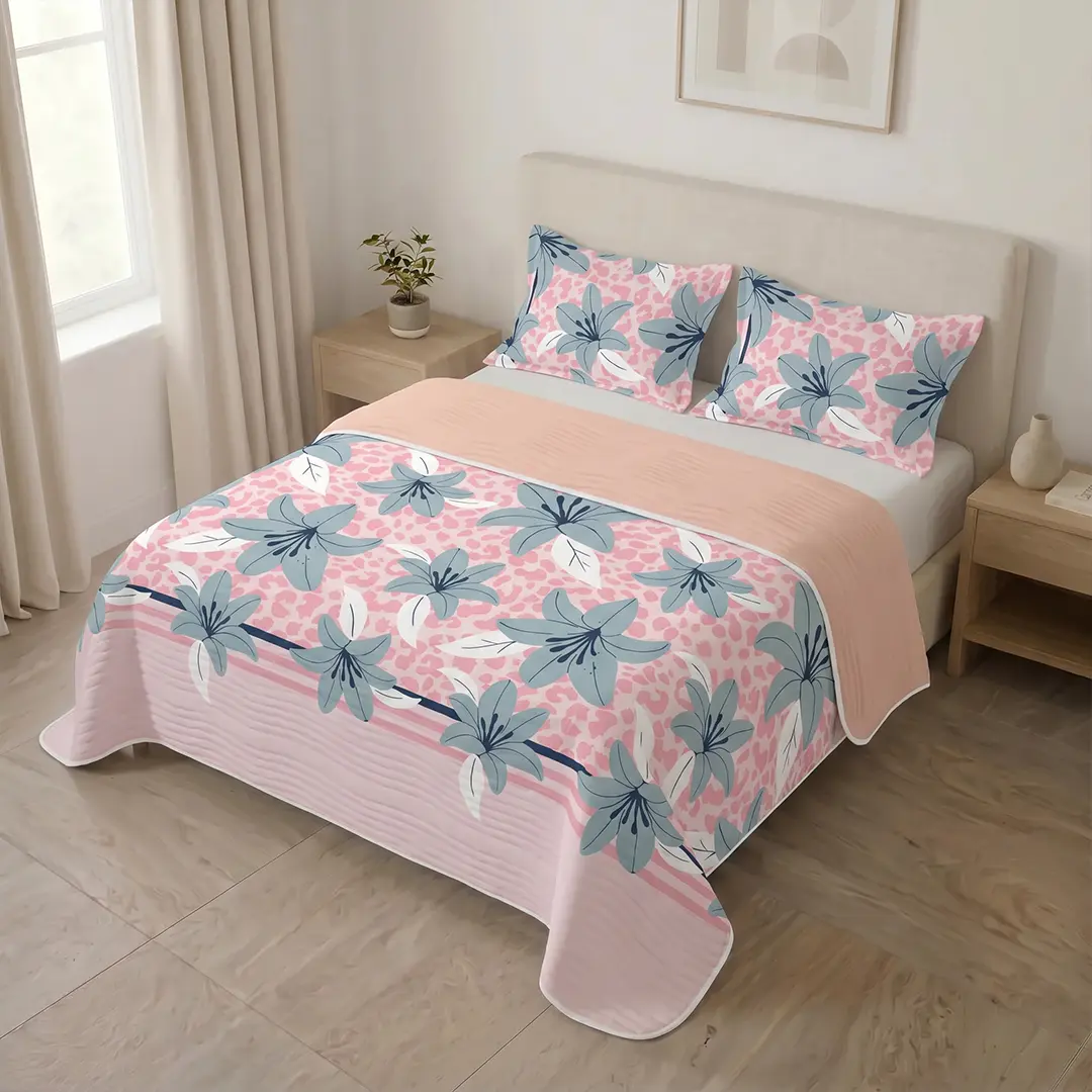 Cubrelecho Estampado Prensado Doble Faz Brisa de Lirio