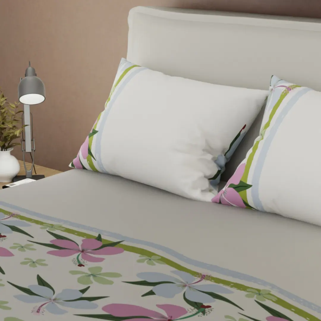 Juego De Sábanas Con Cortinas   Follaje Morado-2