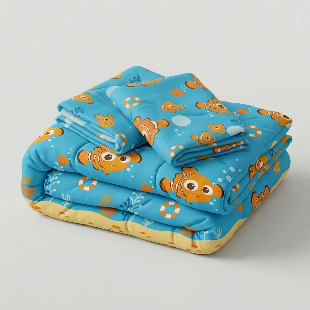Cubrelecho Acolchado Disney Buscando A Nemo Celeste Estampados Animados-5