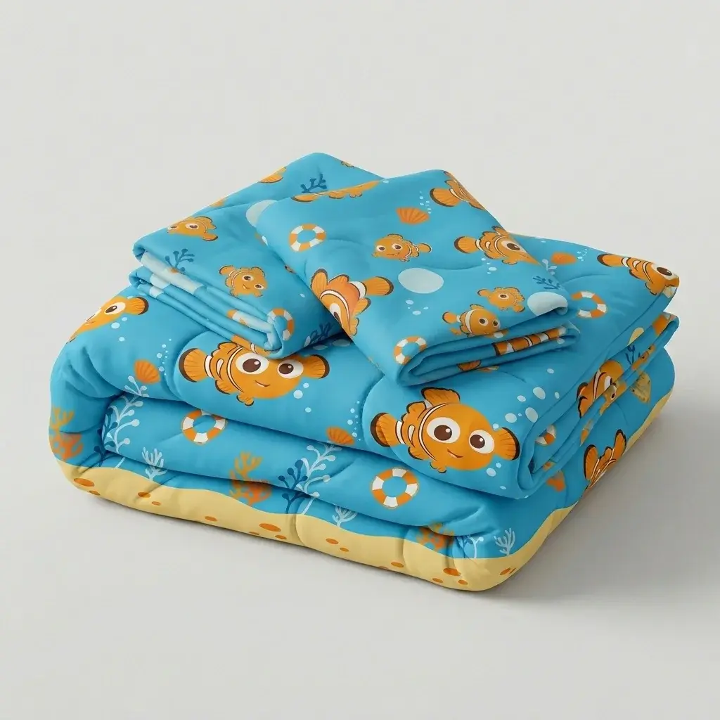 Cubrelecho Acolchado Disney Buscando A Nemo Celeste Estampados Animados-5