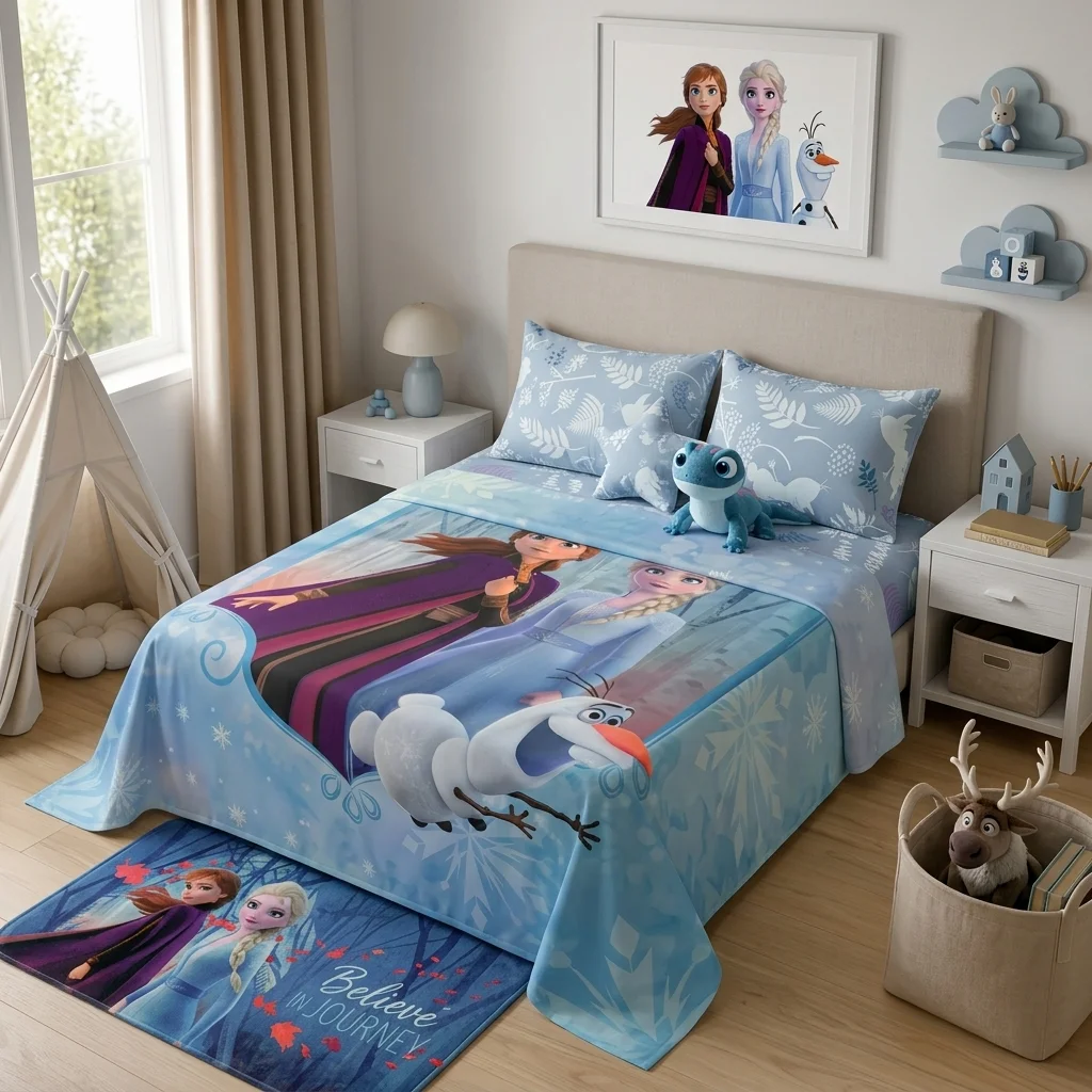 Juego De Sabanas Core Disney Frozen Celeste Estampados Animados