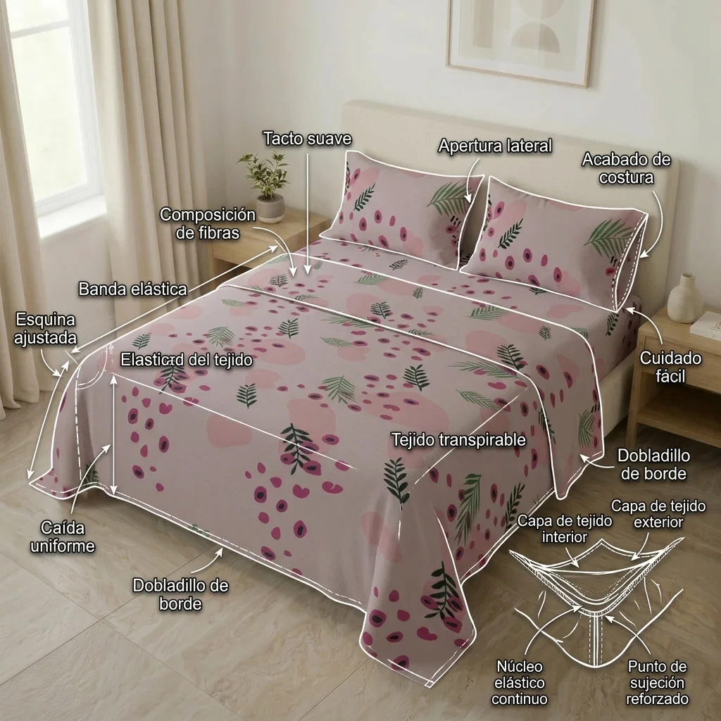 Juego de Sábanas Microfibra Suavizada Jardín Botánico Rosa-6