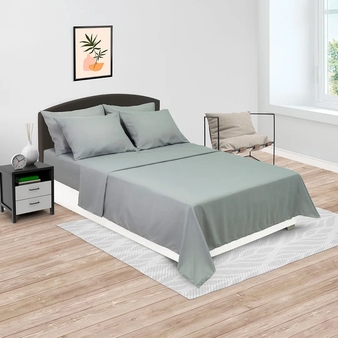 Juego De Sabanas 4 Fundas Linea My House Gris Suavizada