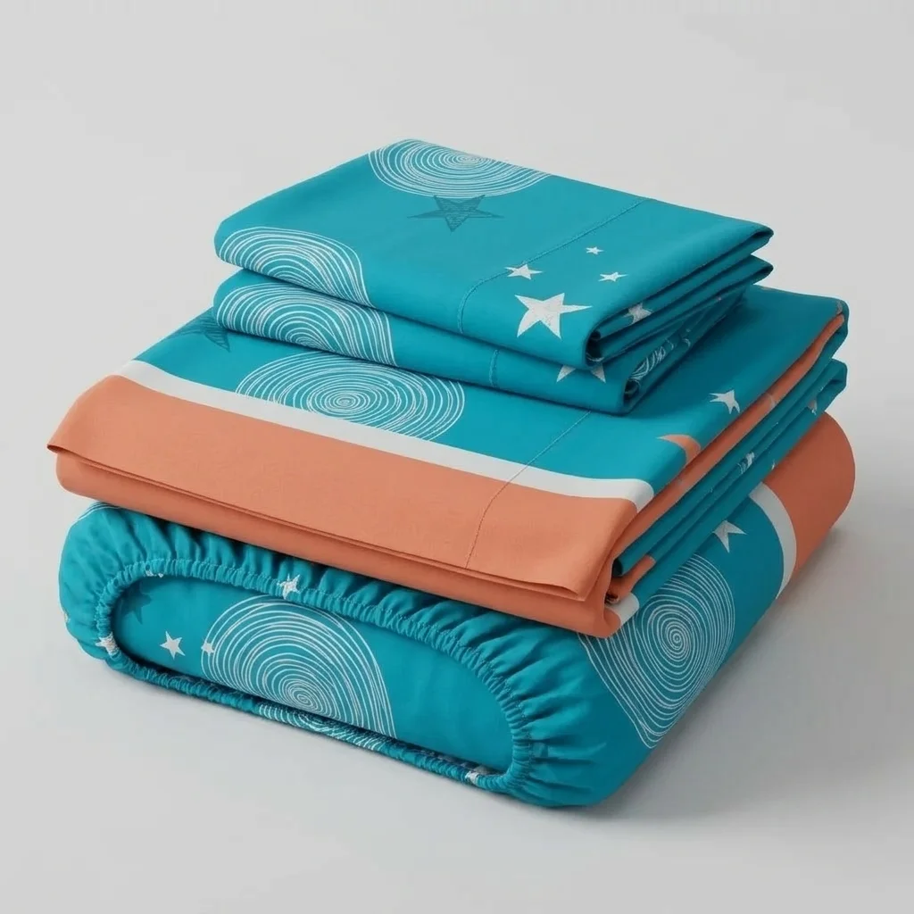 Juego De Sábanas Con Cortinas Azul Patrón Estrellas Ultra Suave-5