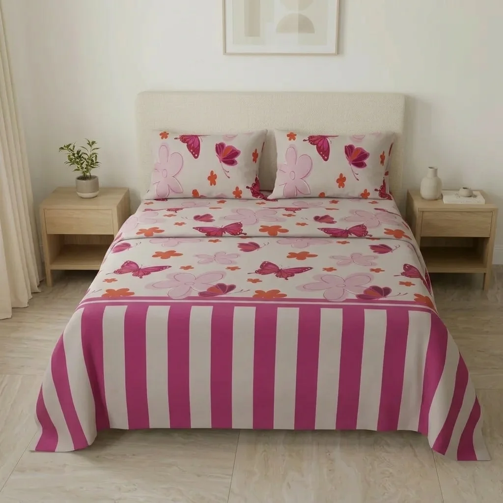 Juego de Sábanas Microfibra Suavizada Happy Field Rosa-3