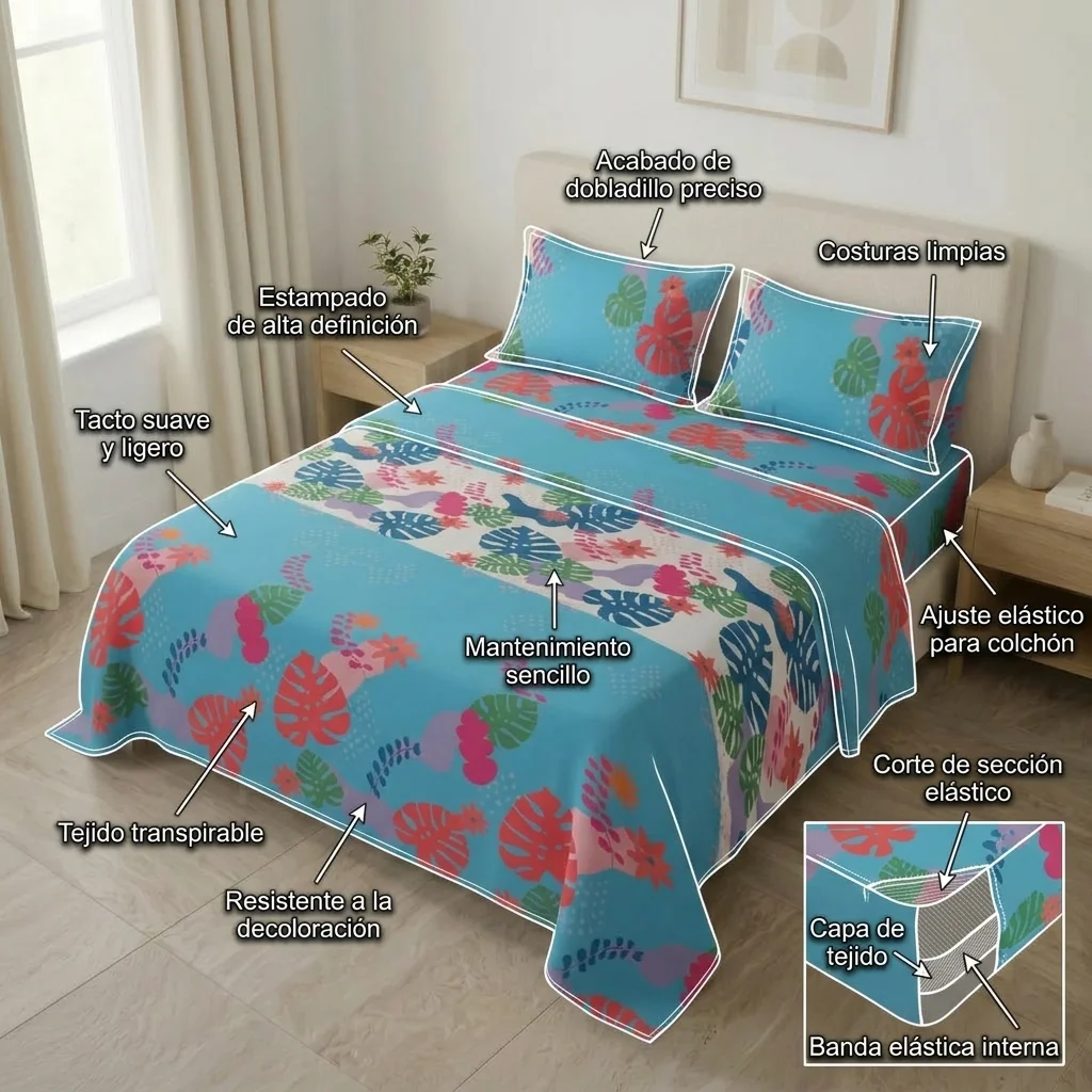 Juego de Sábanas Microfibra Suavizada Estampa Tropical-6