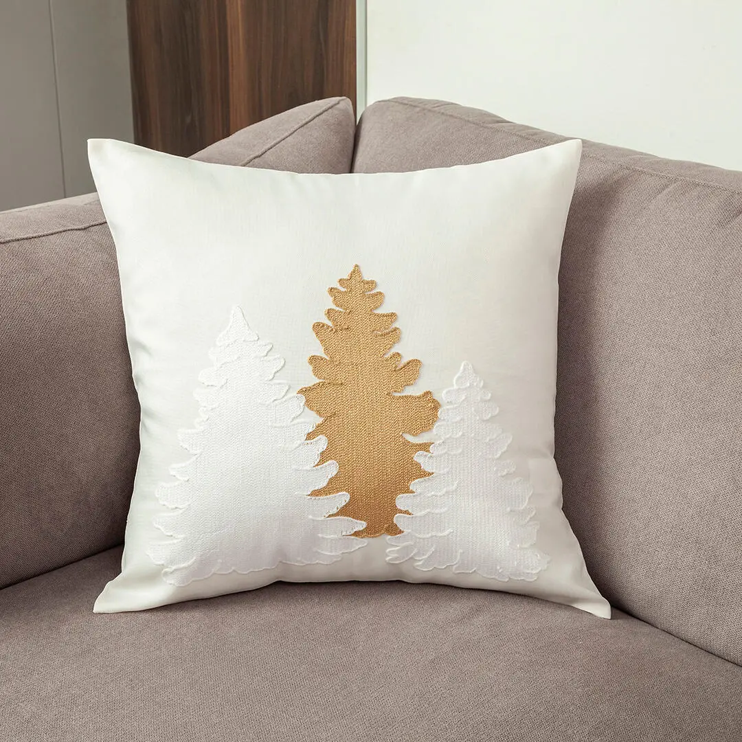 Par De Forros De Navidad Bordado Pino Dorado Fondo Blanco
