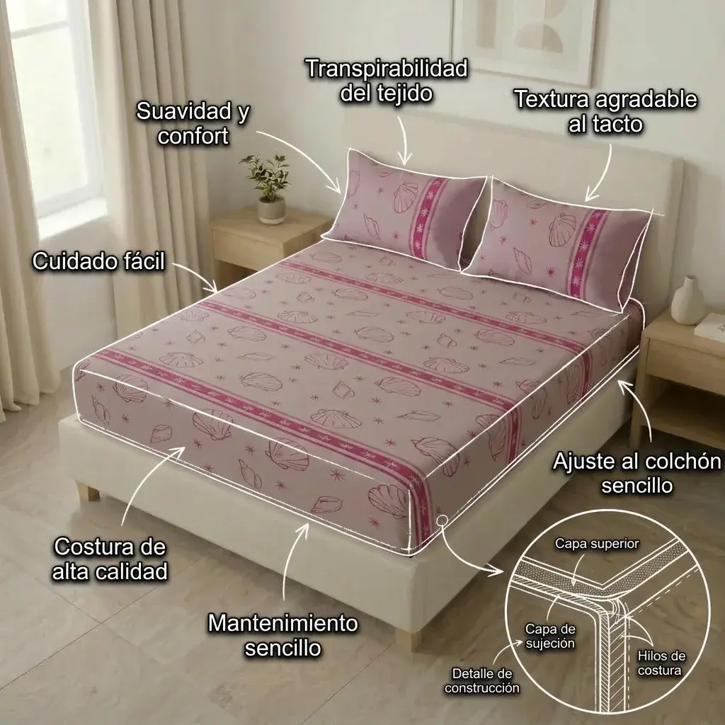 Sábana Ajustable Coral Marino Rosa-6