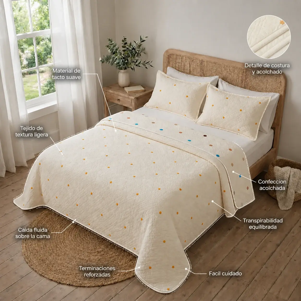 Cubrelecho Termosellado Doble Faz Cotton Sense Viaje En Círculo-5
