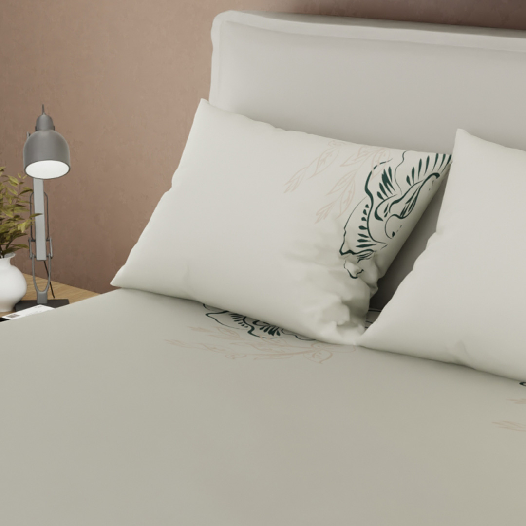 Juego de Sábanas de 250 Hilos Tranquilidad Floral Beige