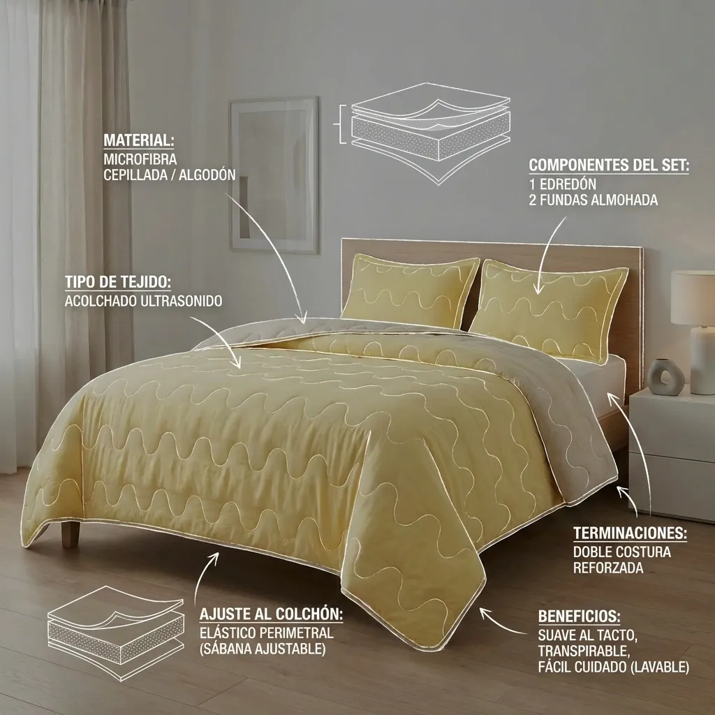 Cubrelecho Acolchado Cotton Sense Solo Fondo Amarillo -Beige-6