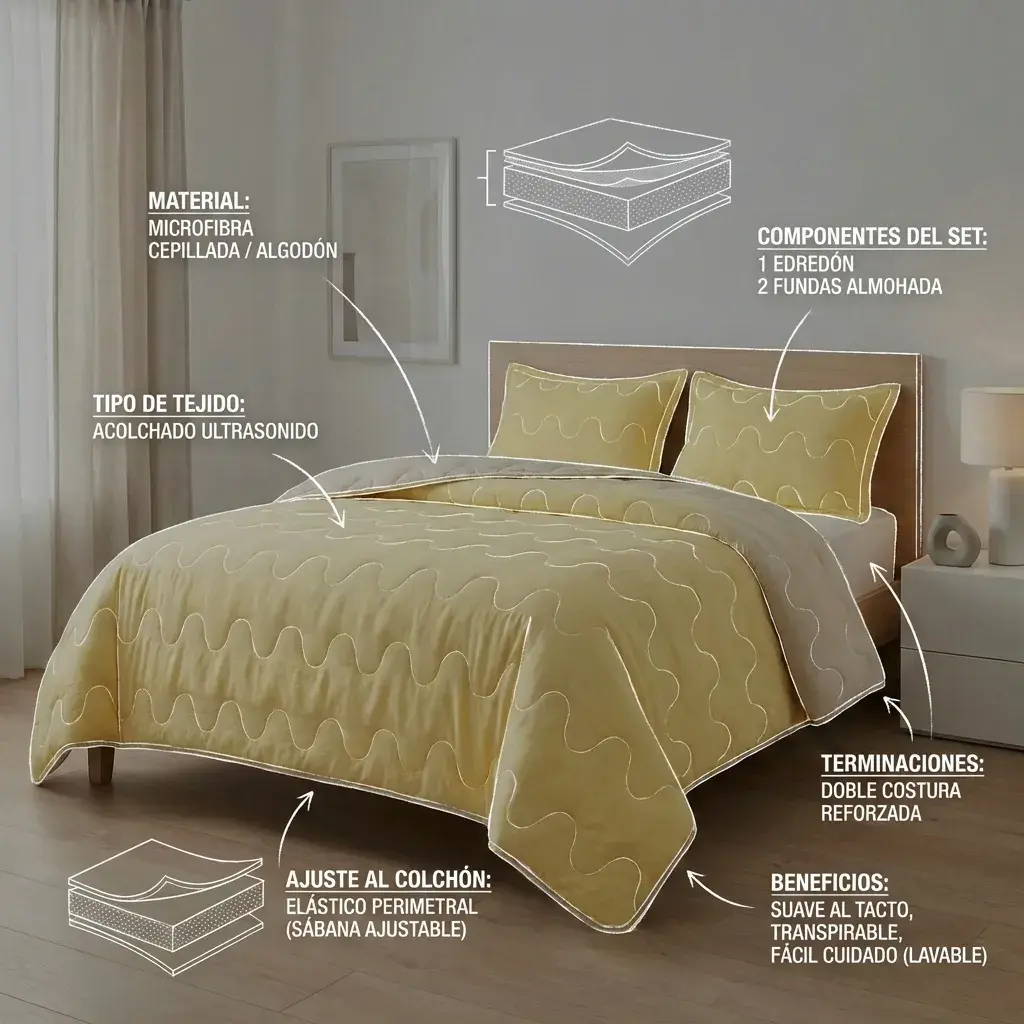 Cubrelecho Acolchado Cotton Sense Solo Fondo Amarillo -Beige-6