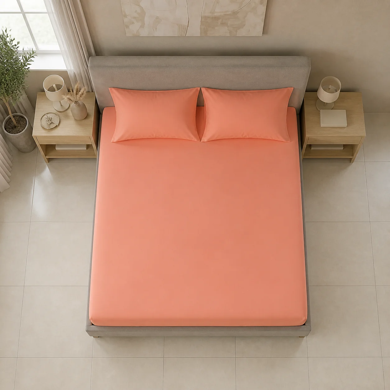 Sábana Ajustable Unicolor Microfibra Suavizada Mandarina-2