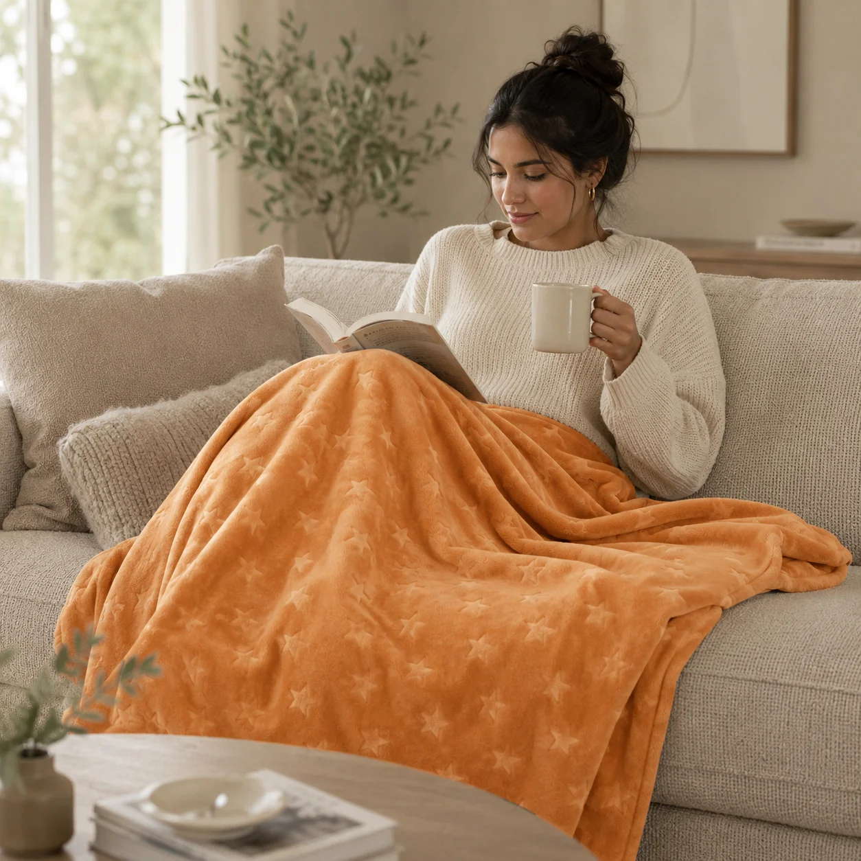 Cobija Comfortsoft Naranja Estrellas Suave-4