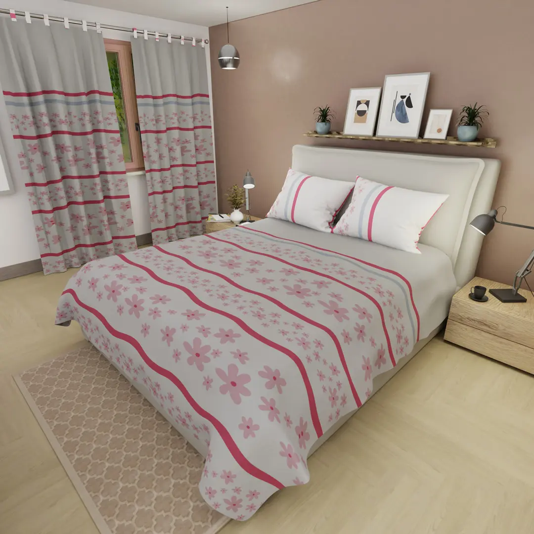 Juego De Sábanas Con Cortinas Citron Sunny Rosa
