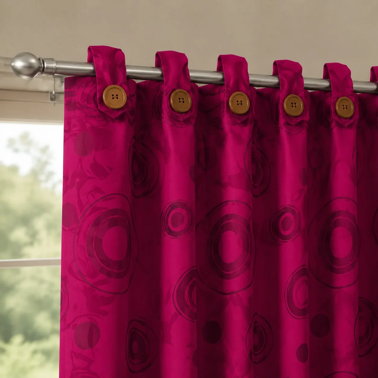 Cortina Yacar Boton Fucsia Elegante-3