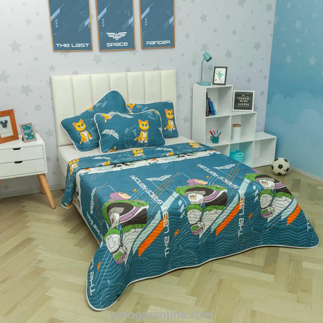 Cubrelecho Prensado Cama Sencilla Disney Lightyear Sox Azul Estampados Animados