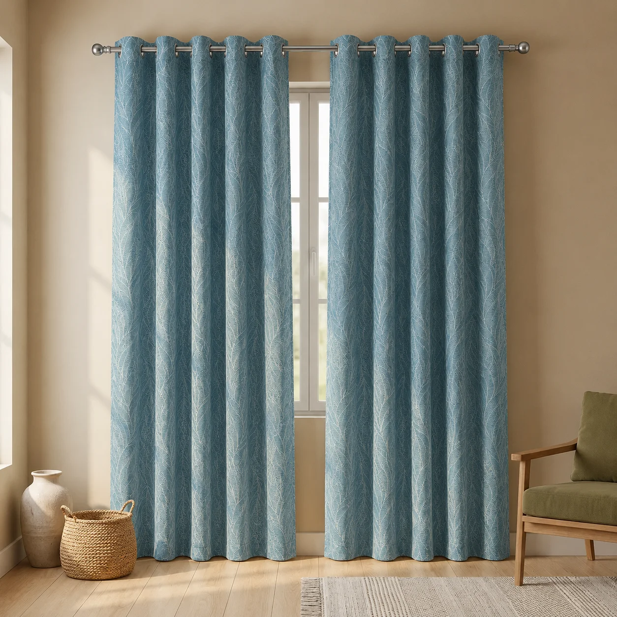 Cortina Acacia Argolla Azul De Lujo
