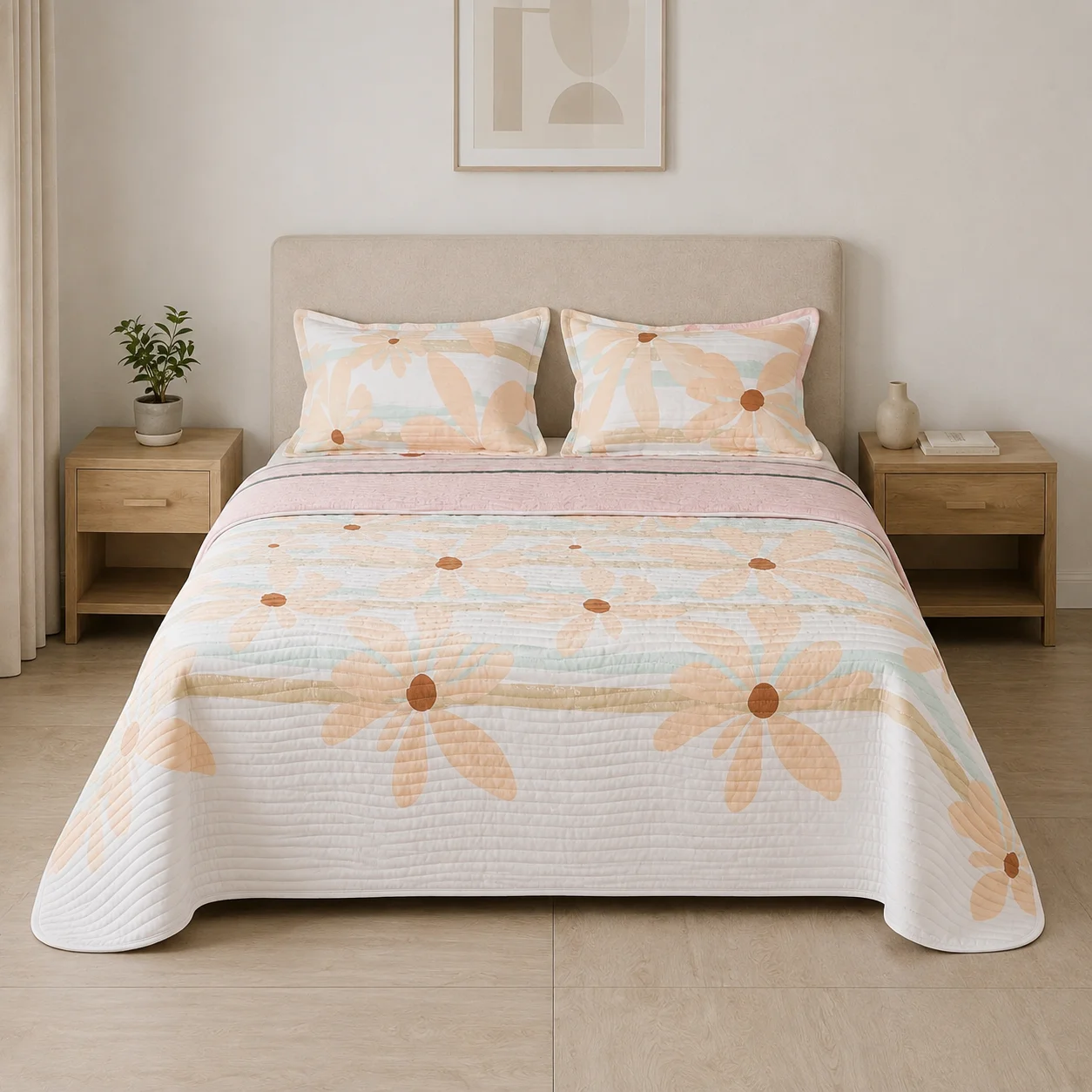 Cubrelecho Estampado Prensado Doble Faz Brote Vainilla-3