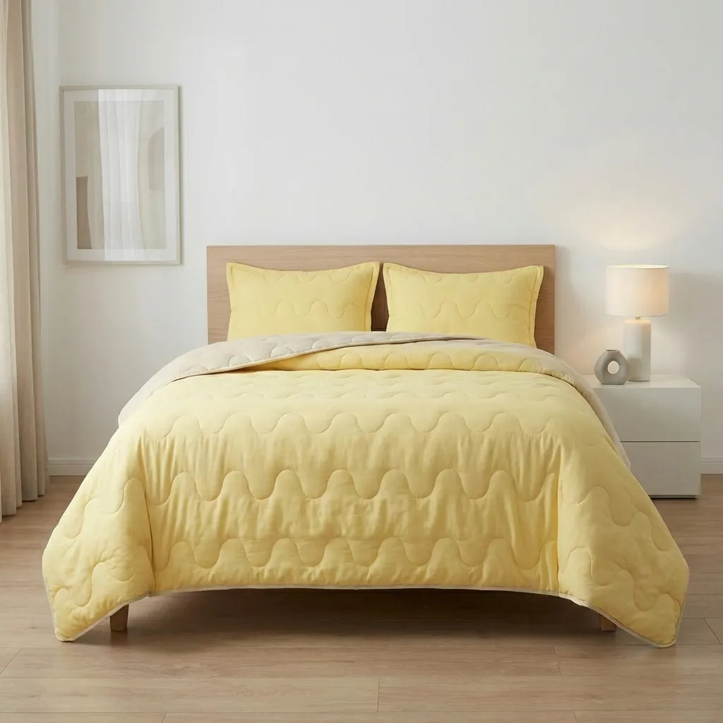 Cubrelecho Acolchado Cotton Sense Solo Fondo Amarillo -Beige-3