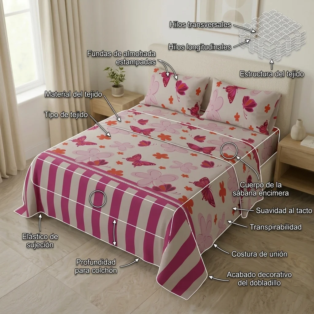 Juego de Sábanas Microfibra Suavizada Happy Field Rosa-6