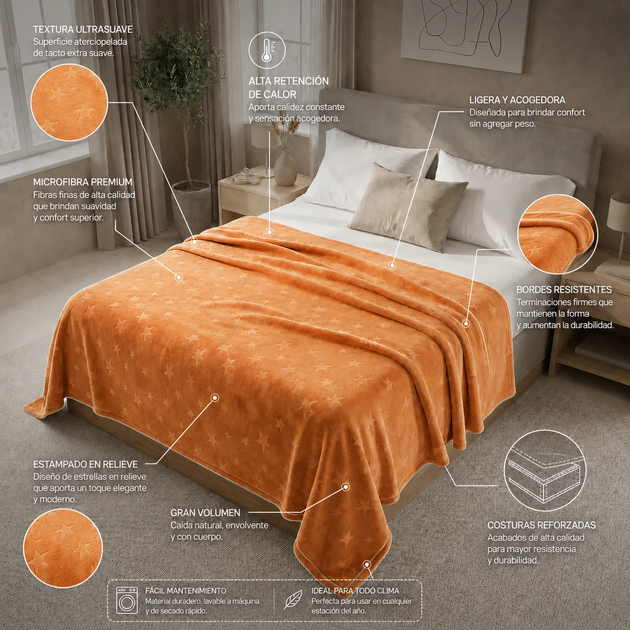 Cobija Comfortsoft Naranja Estrellas Suave-6