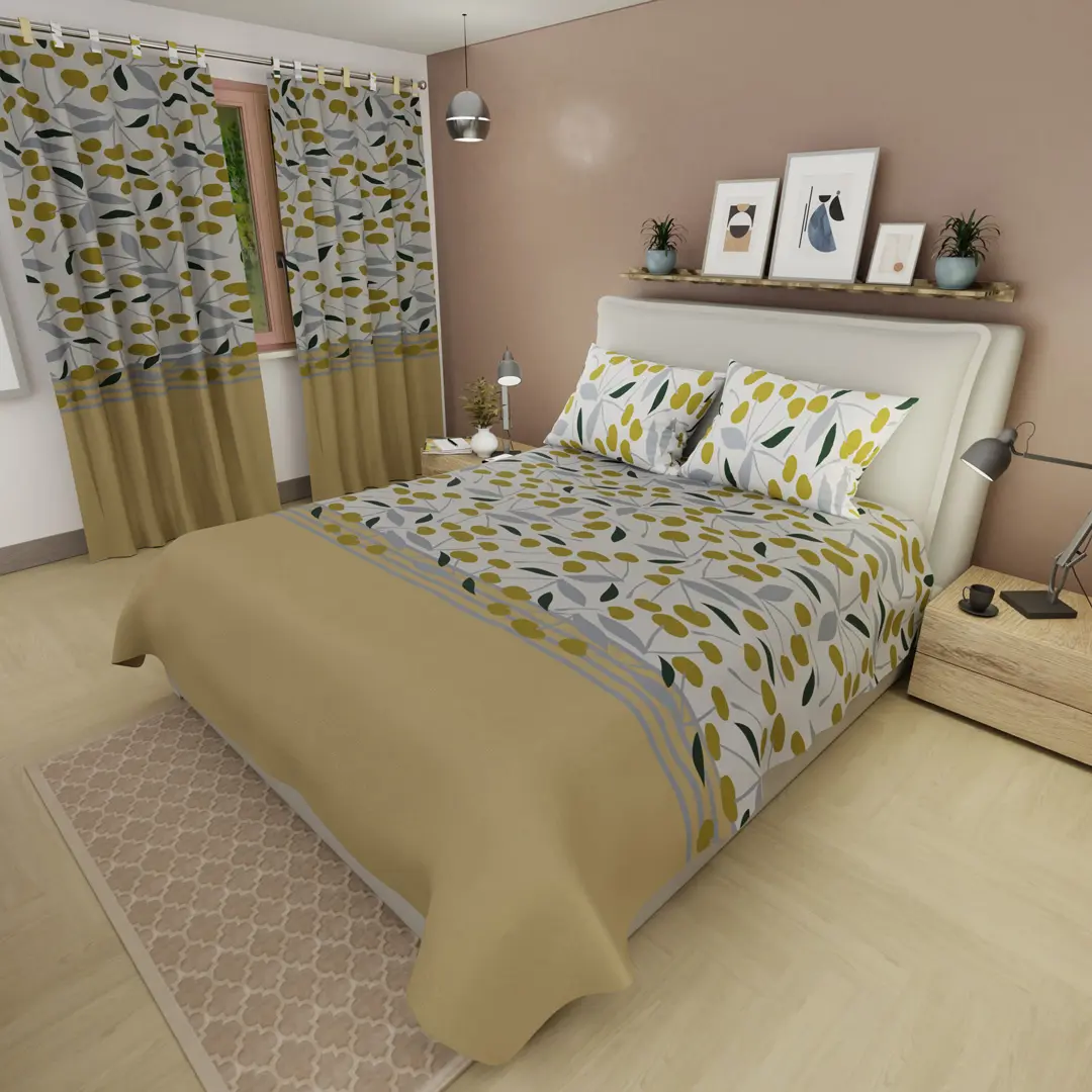Juego De Sábanas Con Cortinas Otoño Dorado