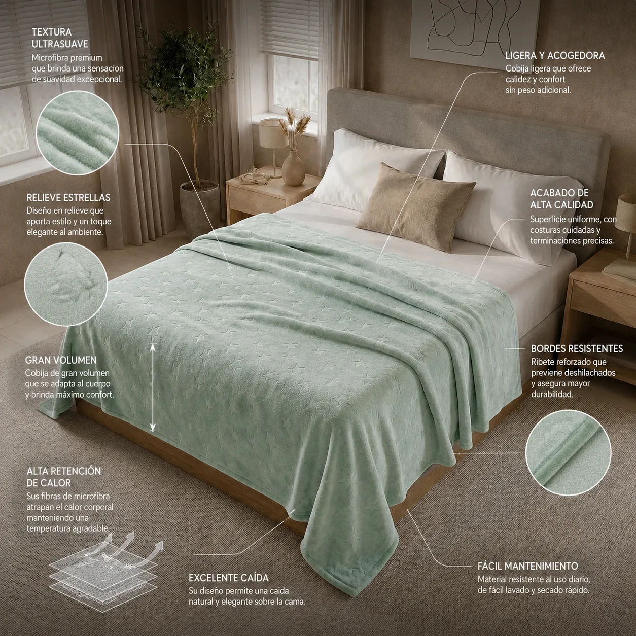 Cobija Comfortsoft Menta Estrellas Suave-6
