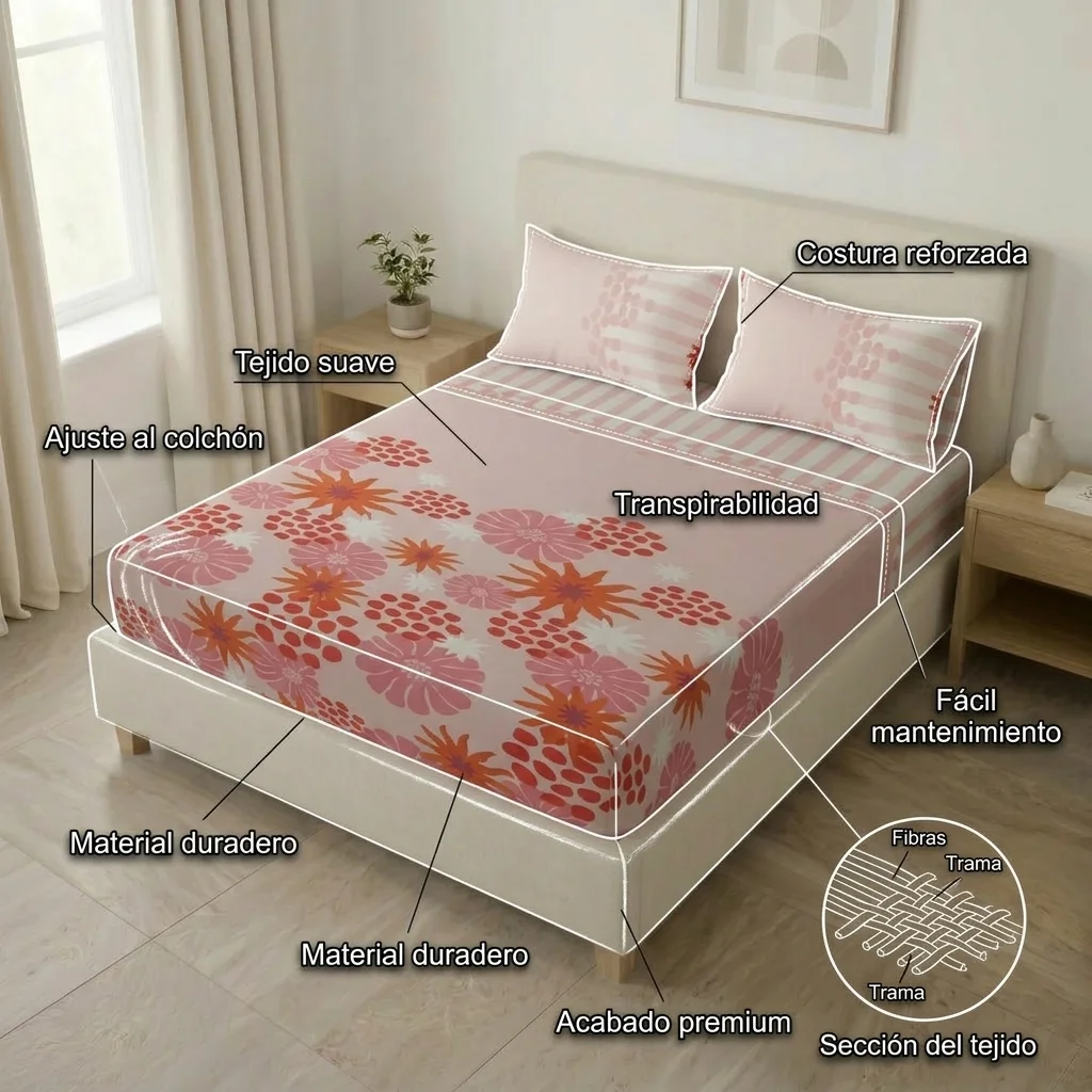 Sábana Ajustable Petalias Rosa-6