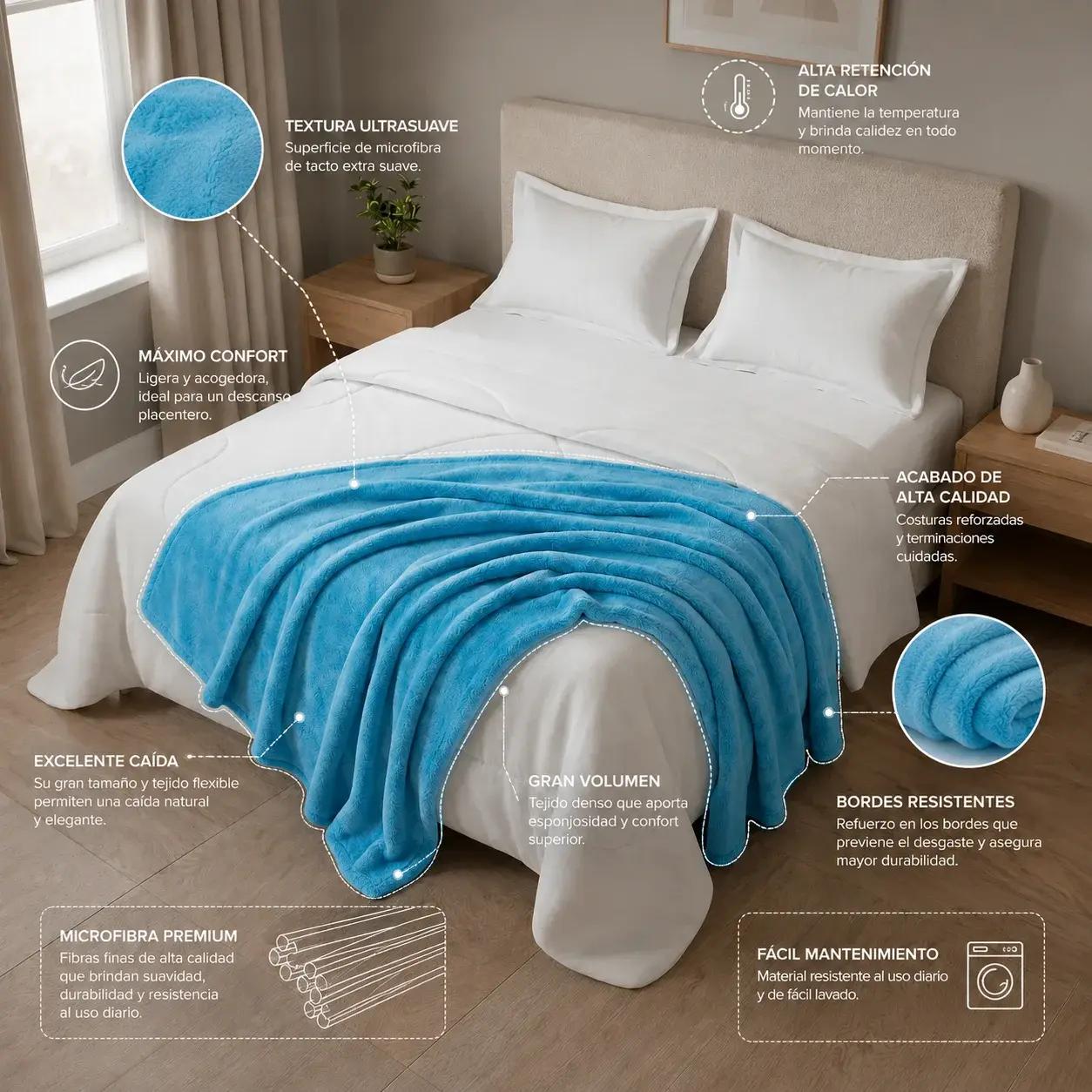 Cobija Piel Durazno Soft Azul Aqua-6