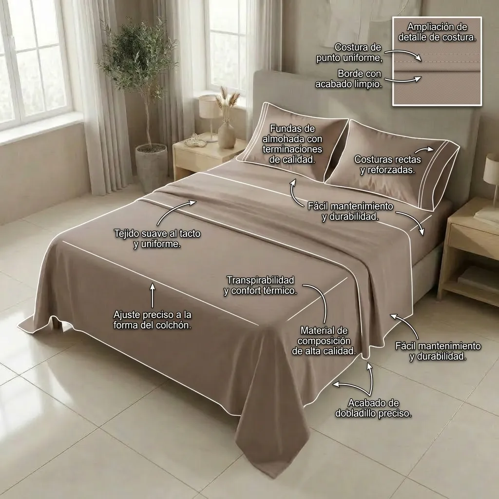 Juegos De Sabanas Unicolor My House Beige Confortable-6