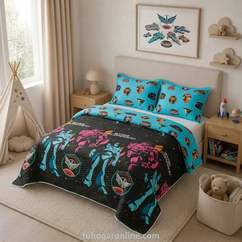 Cubrelecho Prensado Cama Sencilla Disney Lightyear Comando Estelar Negro Estampados Animados