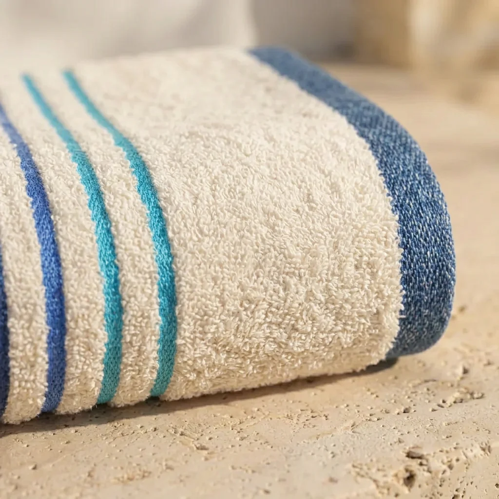 Toalla Mediterráneo Beige Con Linea Azul Oscuro  550 Gr-2