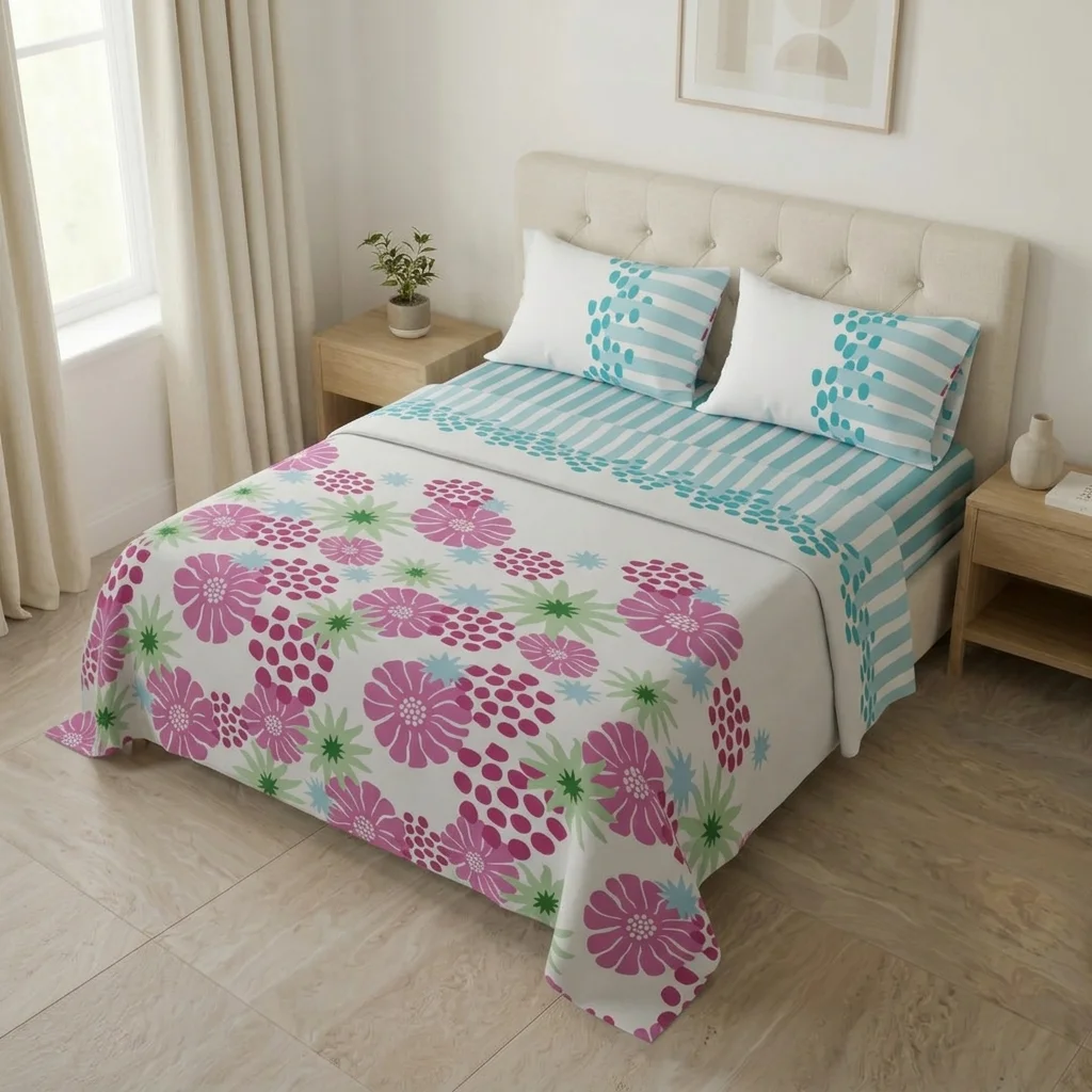 Juego de Sábanas Microfibra Suavizada Petalias En Azul