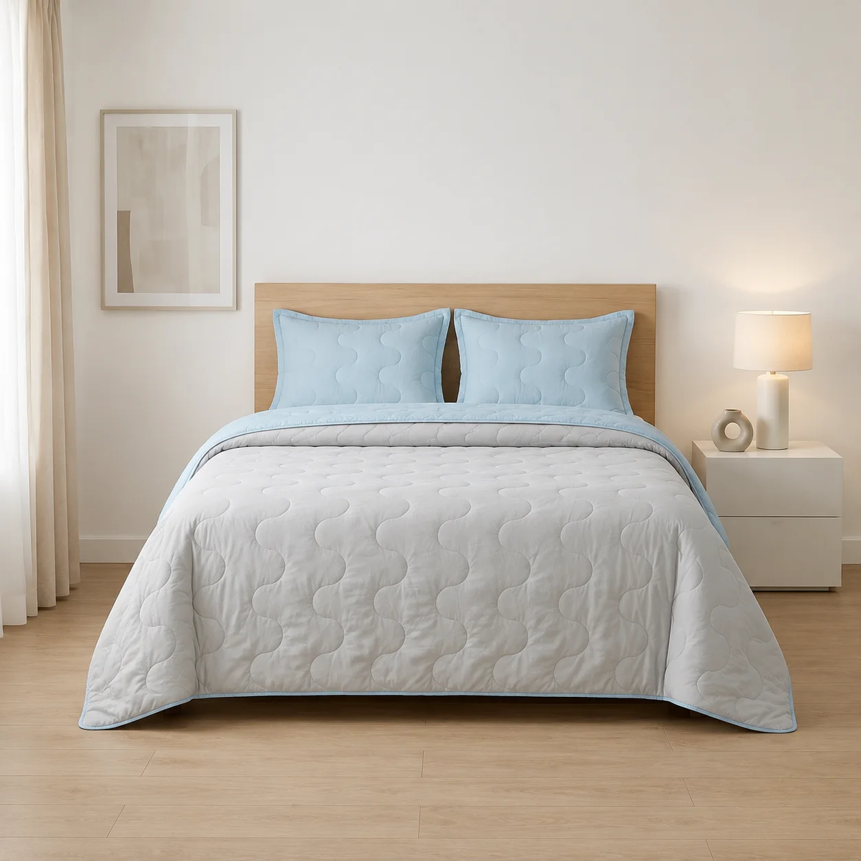 Cubrelecho Acolchado Cotton Sense Solo Fondo Azul - Gris-3
