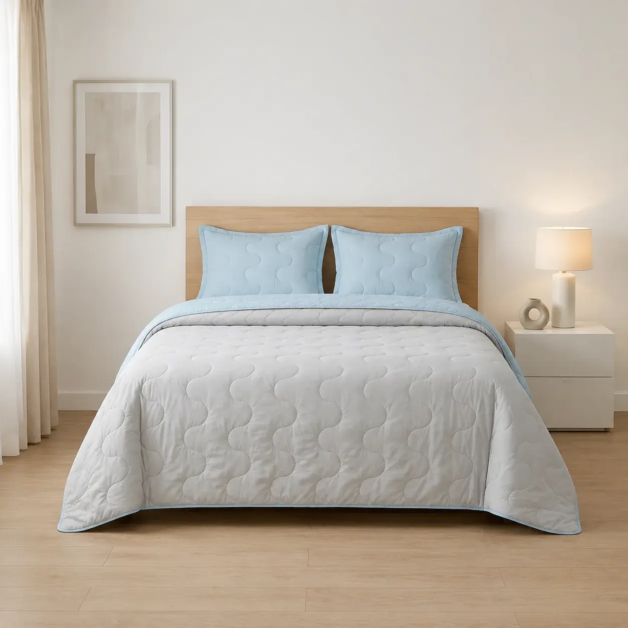 Cubrelecho Acolchado Cotton Sense Solo Fondo Azul - Gris-3