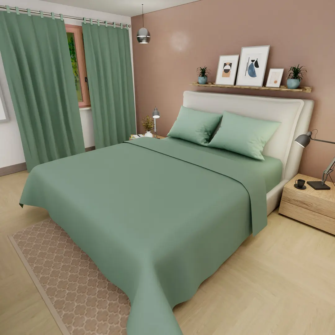 Juego De Sabanas Con Cortina Verde Pistacho Confortable