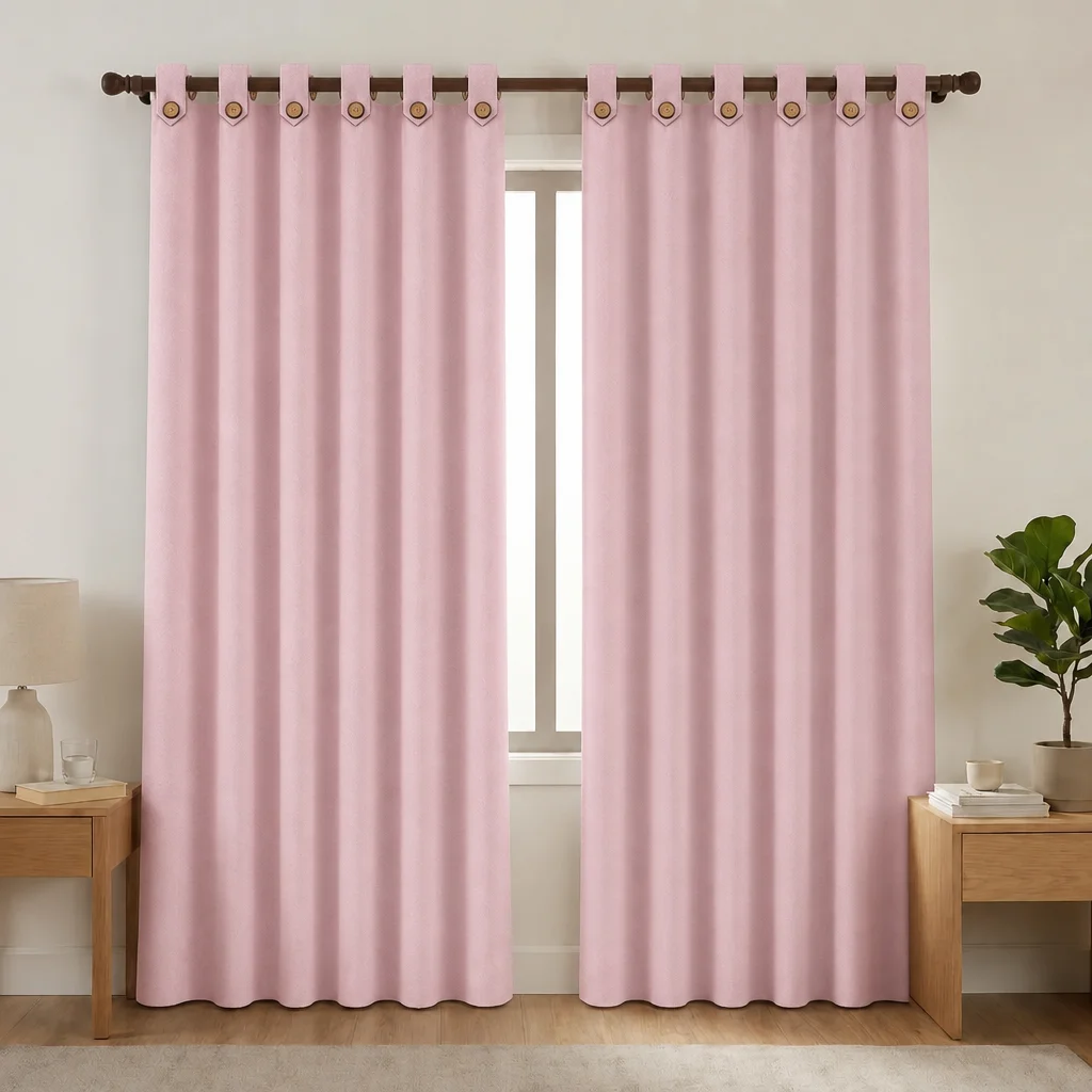Cortina Black Out Anti-Luz Baltica Boton Rosado Aislantes
