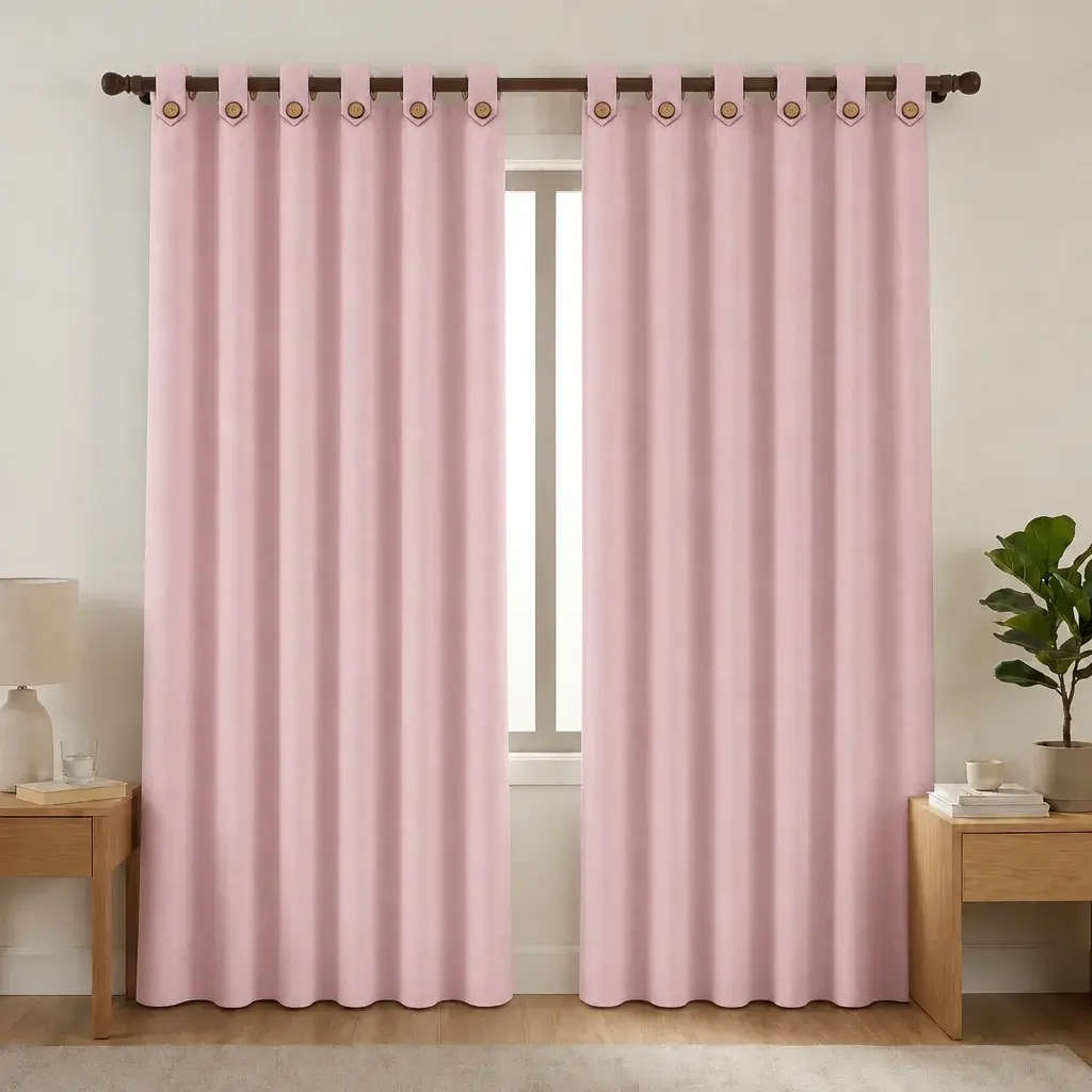 Cortina Black Out Anti-Luz Baltica Boton Rosado Aislantes