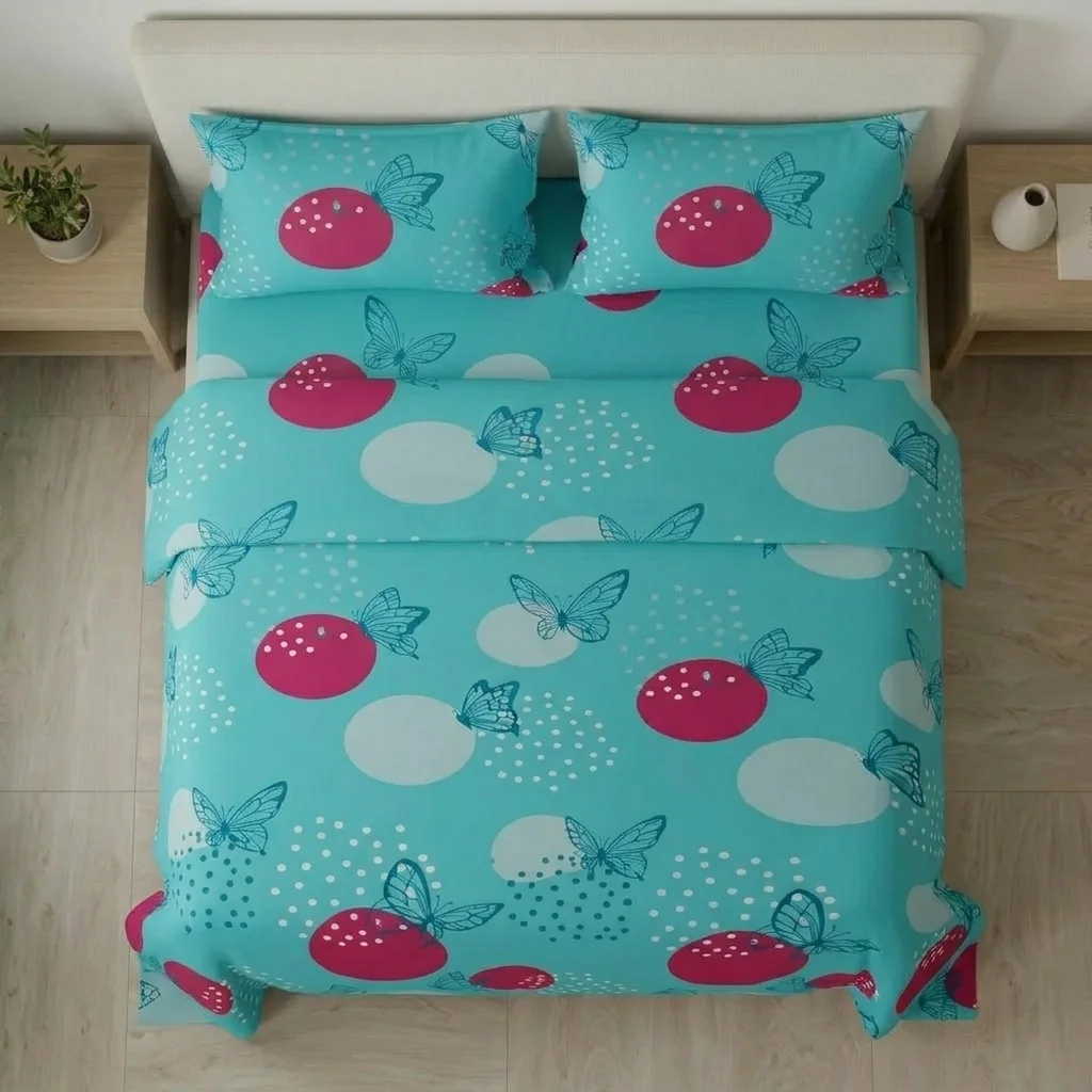 Juego De Sábanas Con Cortinas  Aguamarina Mariposas Ultra Suave-2