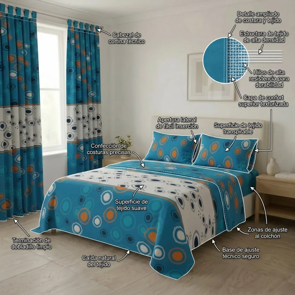 Juego De Sábanas Con Cortinas Órbita Nocturna Azul-6