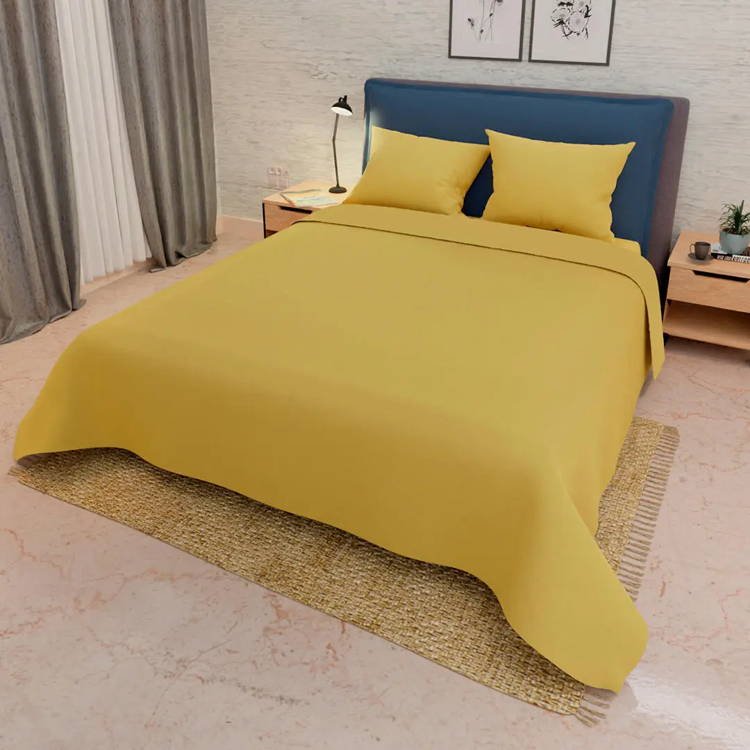 Juego De Sabanas Unicolor My House Amarillo Ocre Confortable